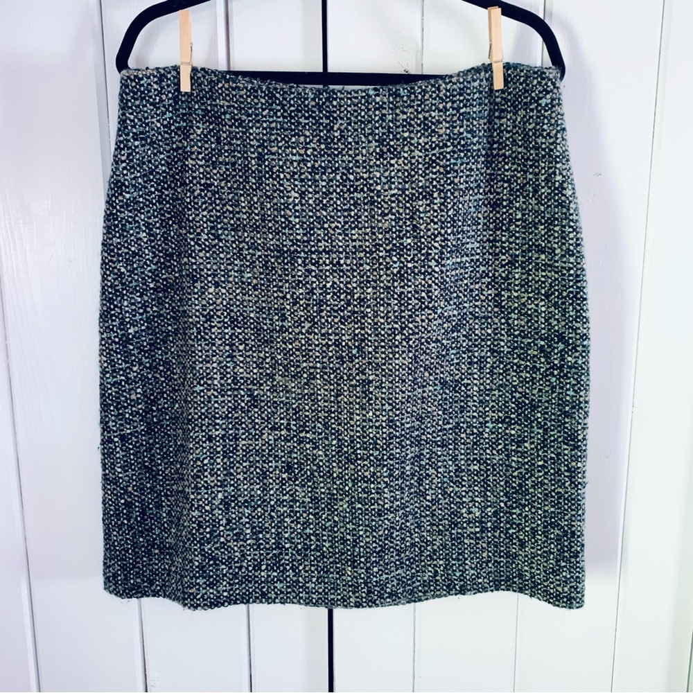 Talbots Tweed Skirt Navy Teal Khaki Tones Tweed Pencil Skirt Preppy Fall